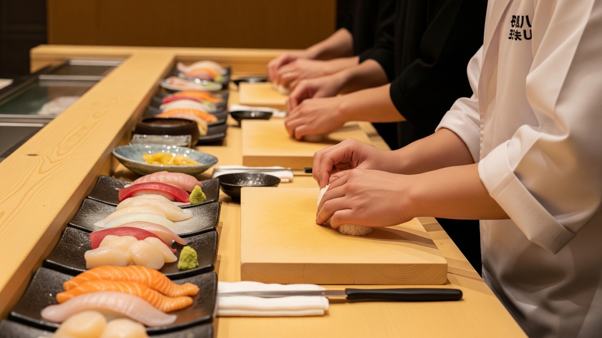 Travelers learning a sushi nigiri experience in Otaru