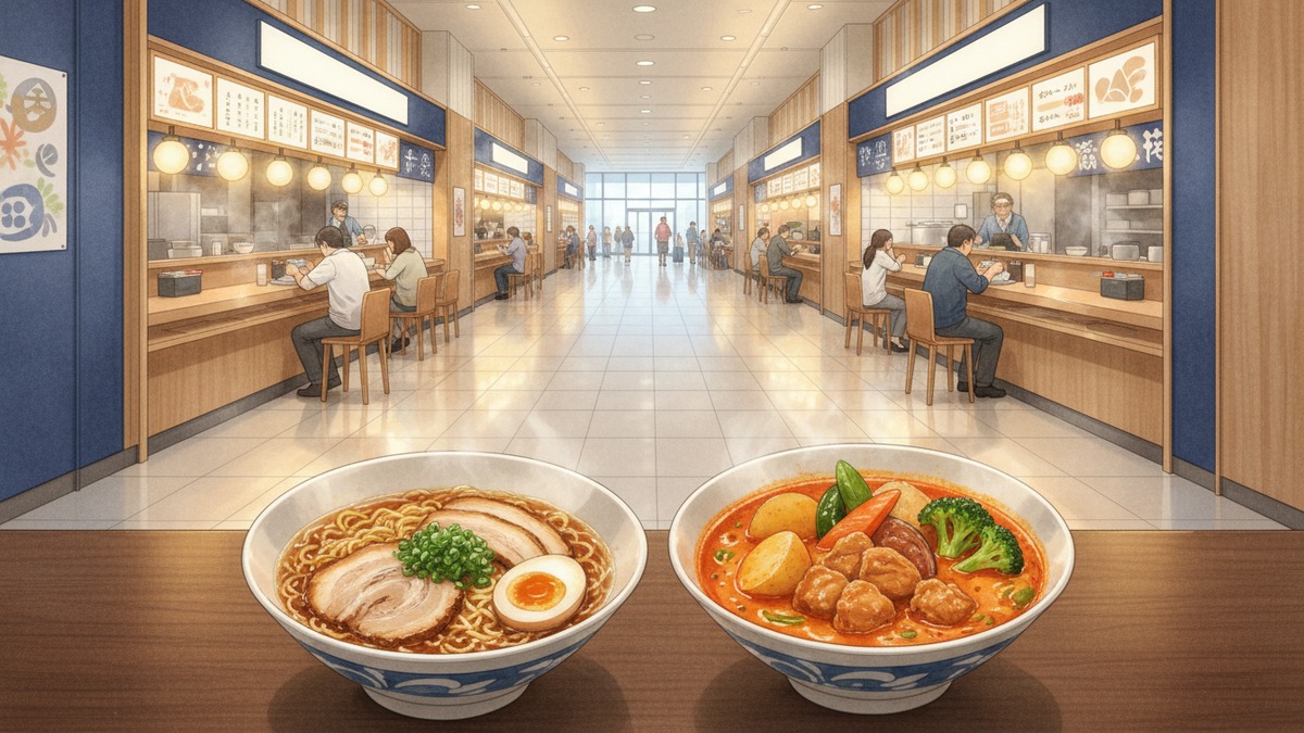 Ramen and soup curry at New Chitose Airport Ramen Dojo